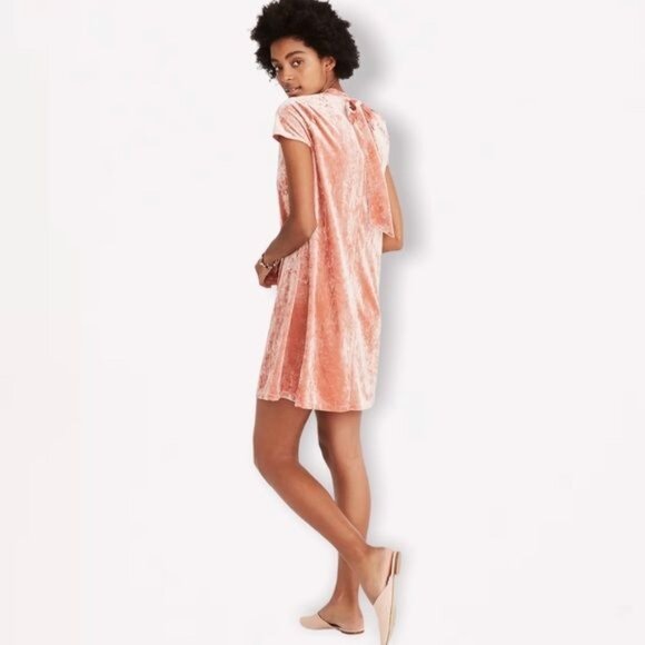 MADEWELL Crushed Velvet Mockneck Mini Dress in Peach Size S - Picture 4 of 10